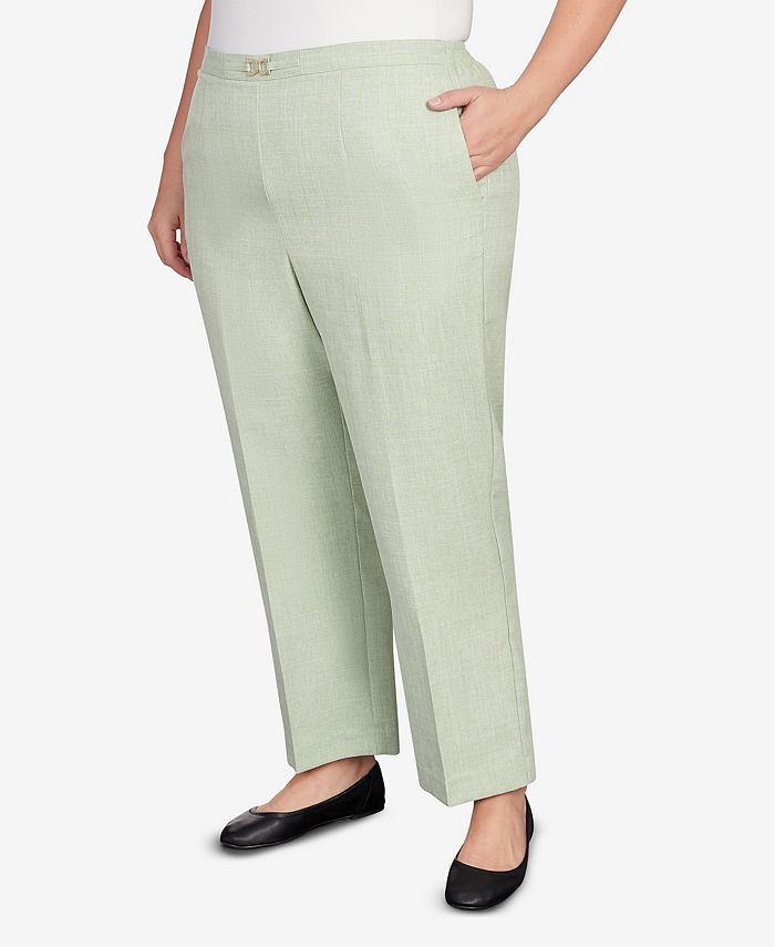 1008 SIZE:22W ALFRED DUNNER SAGE LINEN TEXTURED CLASSIC FIT TROUSERS W/FRONT BUCKLE DETAIL, ELASTIC BACK WAIST, SIDE POCKETS NWT RTL:$53.50