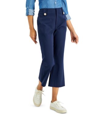 0701 CHARTER CLUB INTREPID BLUE KICK FLAIR TROUSERS W/FAUX PEARL BUTTONS AT FRONT AND BACK, FRONT ZIPPER AND CLASP CLOSURES RTL:$69.50