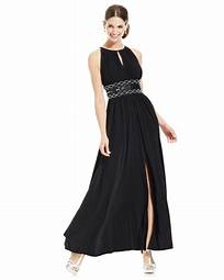 0625 SIZE:20W R&M RICHARDS BLACK SLVLSS DRESS W/SCOOP NECK, BACK TIE, BUST CUPS, PLEATING DTEAILS, SEQUIN&BEADING EMBELLISHMENTS AT BODICE, FRONT SLIT AND WIDE SKIRT RTL:$209.99