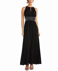 0625 SIZE:20W R&M RICHARDS BLACK SLVLSS DRESS W/SCOOP NECK, BACK TIE, BUST CUPS, PLEATING DTEAILS, SEQUIN&BEADING EMBELLISHMENTS AT BODICE, FRONT SLIT AND WIDE SKIRT RTL:$209.99