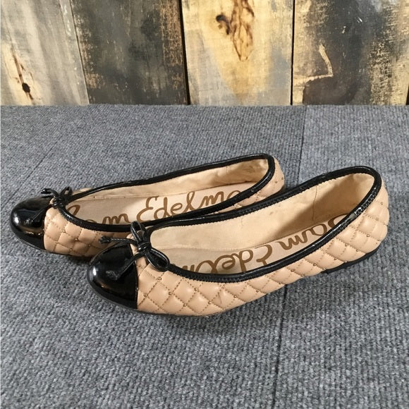 1222 SIZE:10M SAM EDELMAN NUDE&BLACK TRIM BECKA FLAT SHOES W/QUILTED DETAILS NWOT RTL:$129.99