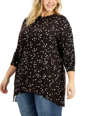 1323 SIZE:3X BLACK&WHITE ORGANIC SPECKLE DOLMAN SLV BLOUSE W/INTERTWINING COLLAR NWT RTL:$49.00