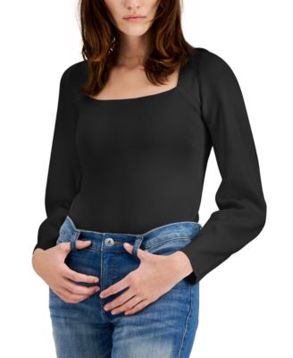 1206 SIZE:M INC BLACK LNG SLV RIBBED SWEATER W/SQUARE NECKLINE NWT RTL:$79.50