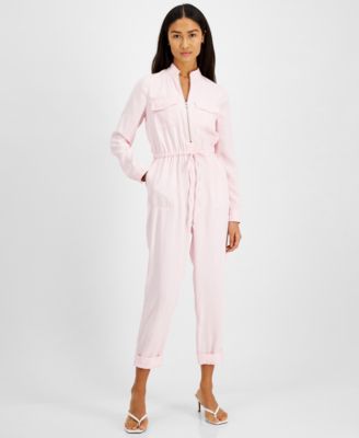 1207 SIZE:10 INC PINK LNG SLV JUMPSUIT W/TWO BREAST POCKETS, DRAWSTRING WAIST, TURNED CUFFS, AND 1/2 ZIPPER DOWN FRONT NWT RTL:$119.50