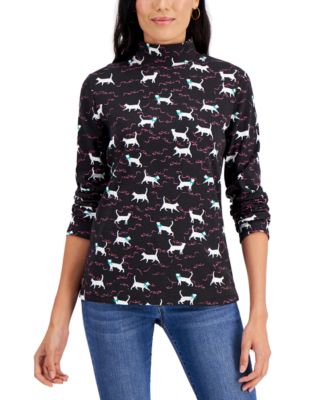 1204 KAREN SCOTT CAT PATTERN MOCK NECK LNG SLV TOP NWT RTL:$14.99