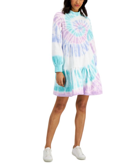 1123 SIZE:SP STYLE&CO BLUE,PURPLE,WHITE TIE DYE LNG SLV MOCK NECK SWEATSHIRT DRESS NWT RTL:$54.50