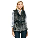 1923 SIZE:XS WONDER BRAND CHARCOAL GRAY FAUX FUR SLVLSS VEST W/LEOPARD PRINT LINING AND FAUX LEATHER BELT RTL:$148.00